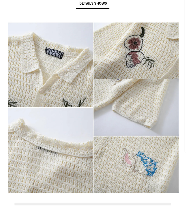 Polo de punto bordado para hombre, camiseta informal de verano con encaje de ganchillo, transpirable y frontal abierto._voghion.com