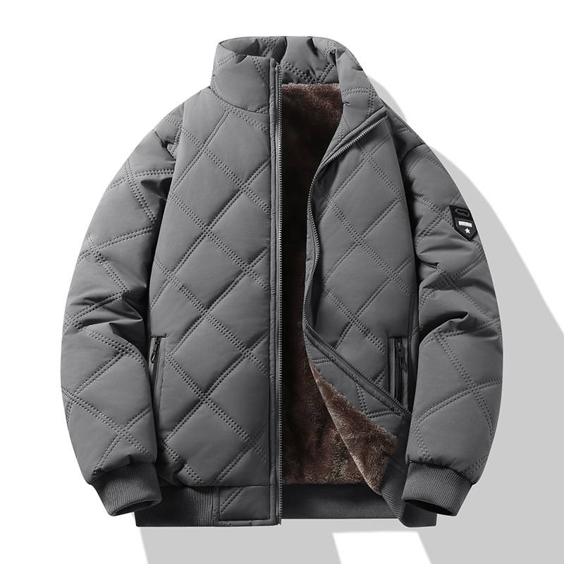 Giacca invernale da uomo foderata in pile, imbottitura in cotone spesso, cappotto antivento con collo alto (capospalla casual, vestibilità comoda, essenziale per il freddo)_voghion.com