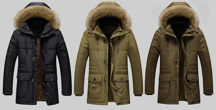 Giacca invernale con cappuccio da uomo con fodera in pile staccabile, caldo cappotto lungo per persone di mezza età e anziani, rivestimento esterno in poliestere leggero_voghion.com