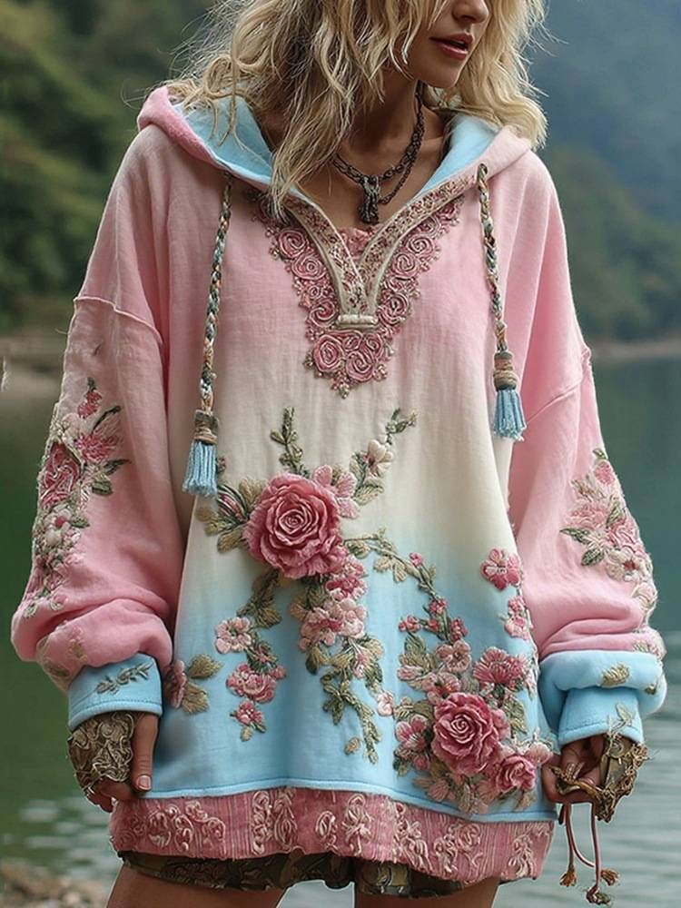 Women's Stylish Japanese Ethnic Floral Print Oversized Long Sleeve Tunic Top - Loose Fit Boho Chic Streetwear For Autumn Winter_voghion.com