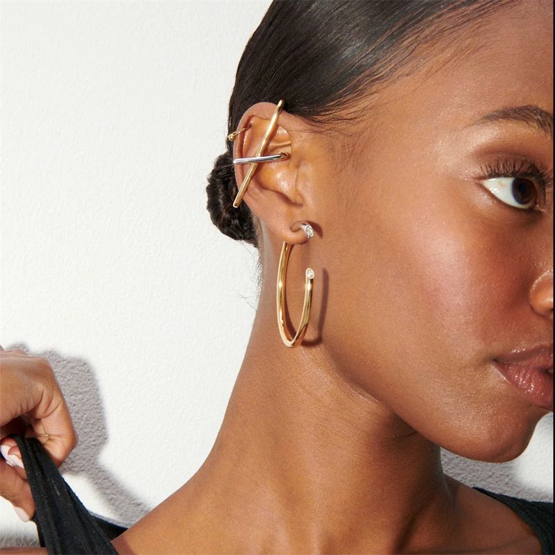 Orecchini a cerchio geometrici da donna con accenti di diamanti, placcati in oro 18 carati e montati in argento Sterling S925 color argento, dichiarazione di moda, da indossare tutti i giorni_voghion.com