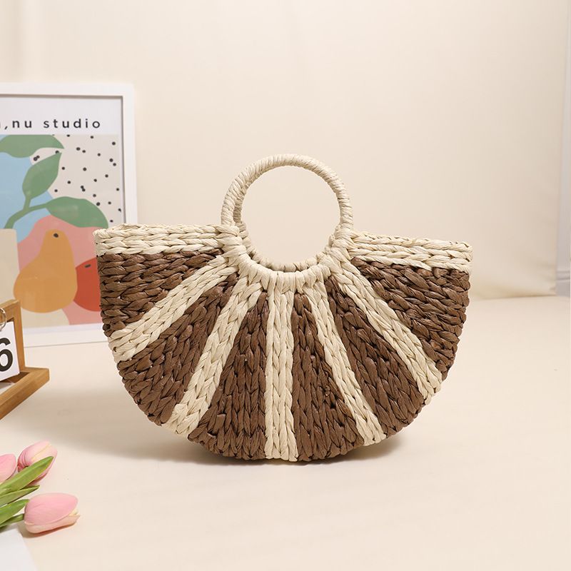 Neue Halbkreis Damen gewebte Tasche Halbkreis Stroh Tasche Handtasche Urlaub Strand Tasche_voghion.com