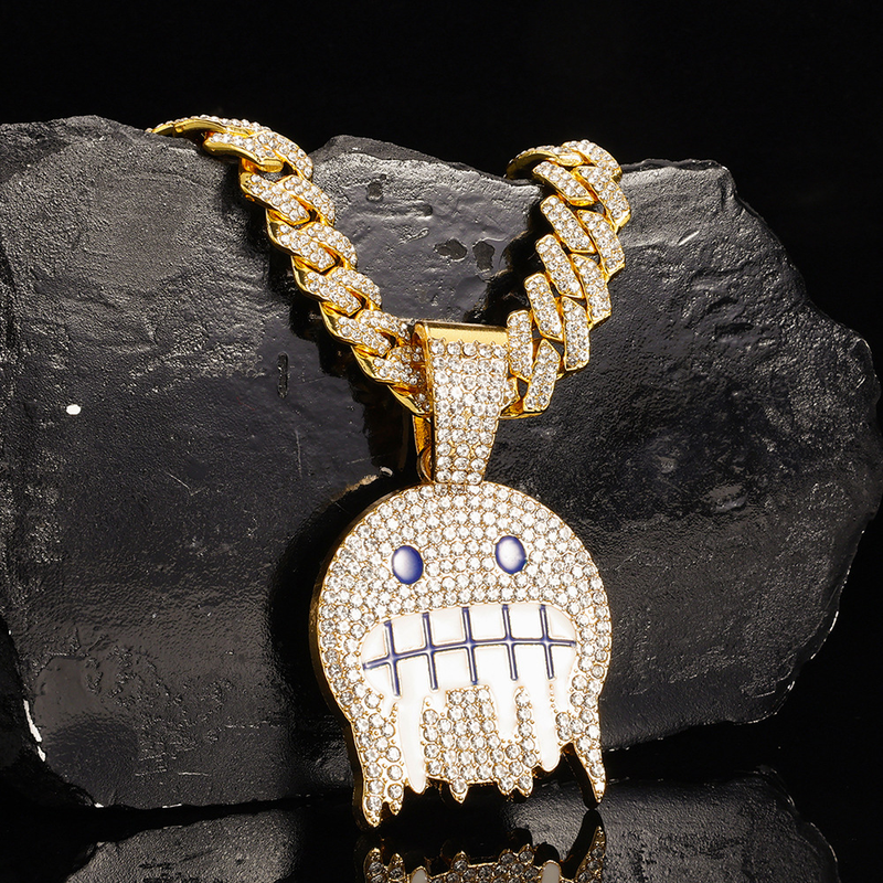 New Product Smiley Full Dia Pendant Creative Trendsetter Ice Face Alloy Hip-Hop Halskette_voghion.com