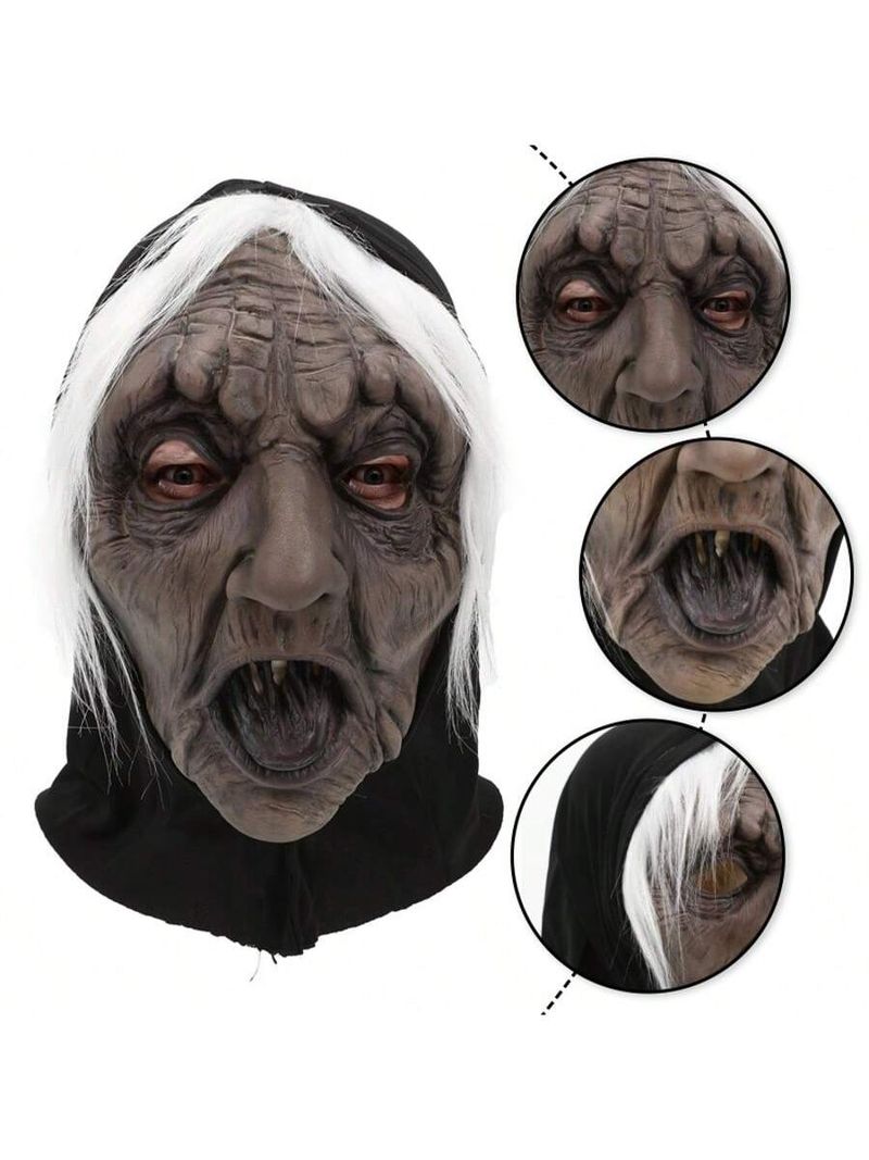 White-haired Witch Mask, Latex Lady Mask With Hijab And Wig, Suitable For Costumes To Play Scary Witch Costume Party Props_voghion.com
