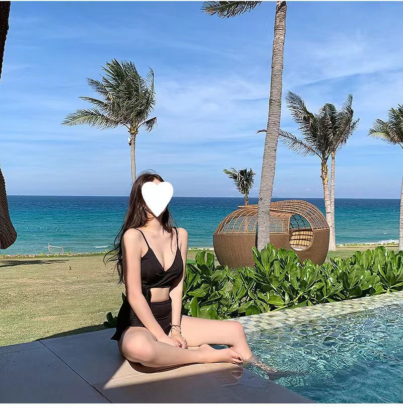 Korean Version Split Body Swimsuit Elegant High Waisted Belly Covering And Slimming Effect, Solid Color Girl Bikini Hot_voghion.com