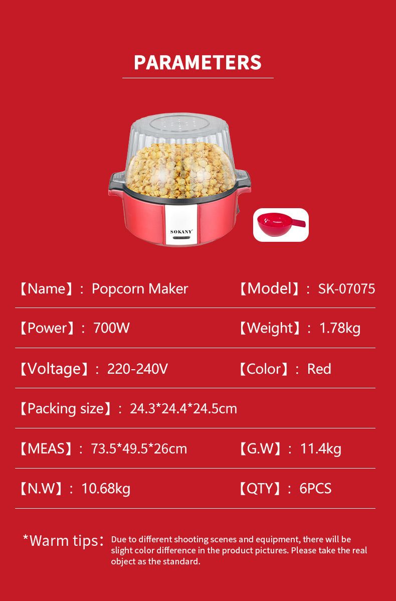Maszyna do popcornu o mocy 700 W, z funkcją robienia popcornu gorącym powietrzem, bez oleju, pojemność 60 g, rodzinna maszyna do samodzielnego przygotowywania przekąsek, bez BPA, obudowa chłodna w dotyku, wtyczka standardowa UE_voghion.com