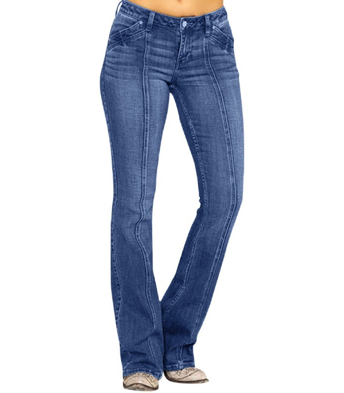 Naisten vaatteet Denim matalavyötäröiset luuta rikkovat levenevät housut_voghion.com