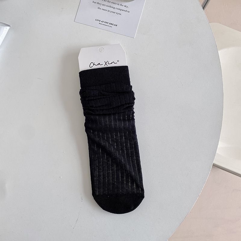 Sommer Neue Mary Jane Schuhe Vertikale Streifen Miu Stil Weiß Lange Röhre Dünne Einfarbige Slouch Socken_voghion.com