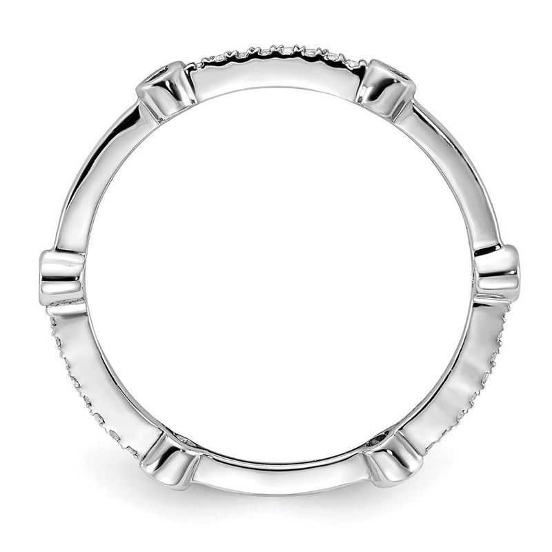 Sterling Silver Stack Expressions Polished Created Sapphire & Diamond Ring_voghion.com
