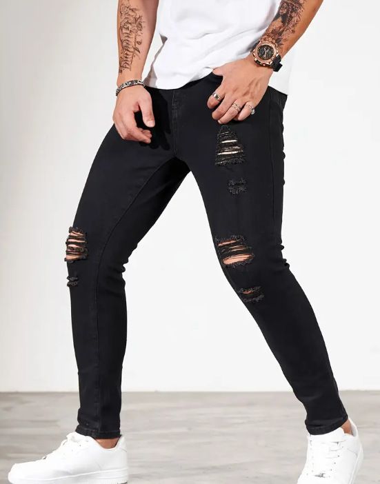 Pantaloni skinny elasticizzati multi-foro in denim da uomo_voghion.com
