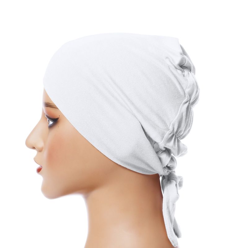 Adjustable Modal Elastic Bottoming Hat - Solid Color Head Covering Scarf With Rope & Lace (Breathable, Comfortable, Stretchy Headwear For Women)_voghion.com