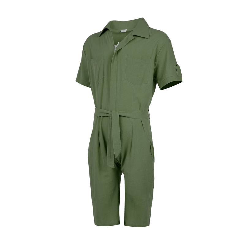 Man's clothing Summer casual sports jumpsuit men summer loose short sleeve T-shirt shorts cotton linen suit men_voghion.com