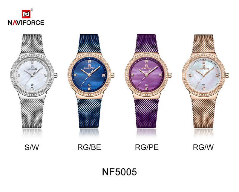 NAVIFORCE/Lingxiang New 5005 Mesh Belt Calendar Women's Waterproof Quartz Fashion Watch_voghion.com