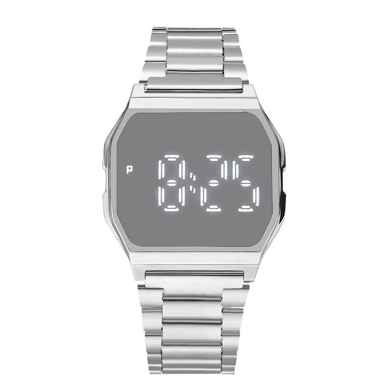 F91 Metalen stalen band LED vierkant mode elektronisch studentenhorloge voor dames en heren_voghion.com