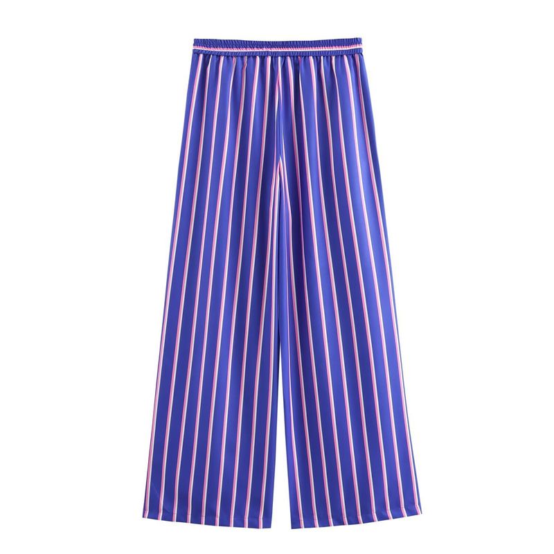 Women's 2024 summer new striped loose shirt straight leg pants set_voghion.com