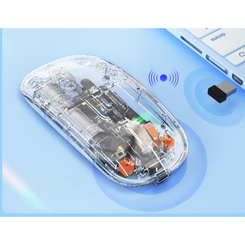 Transparante knop stille draadloze muis - Bluetooth met drie modi, compatibel met telefoons en tablets_voghion.com