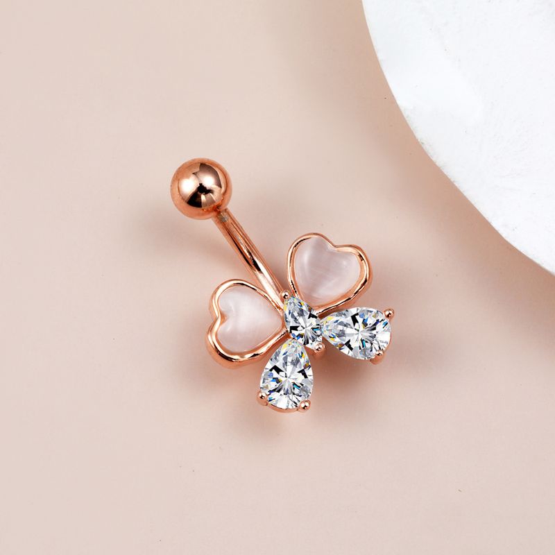 Piercing per ombelico, anello per ombelico con quadrifoglio fortunato, chiodo per ombelico con diamante, design di nicchia, fibbia per ombelico di alta qualità_voghion.com