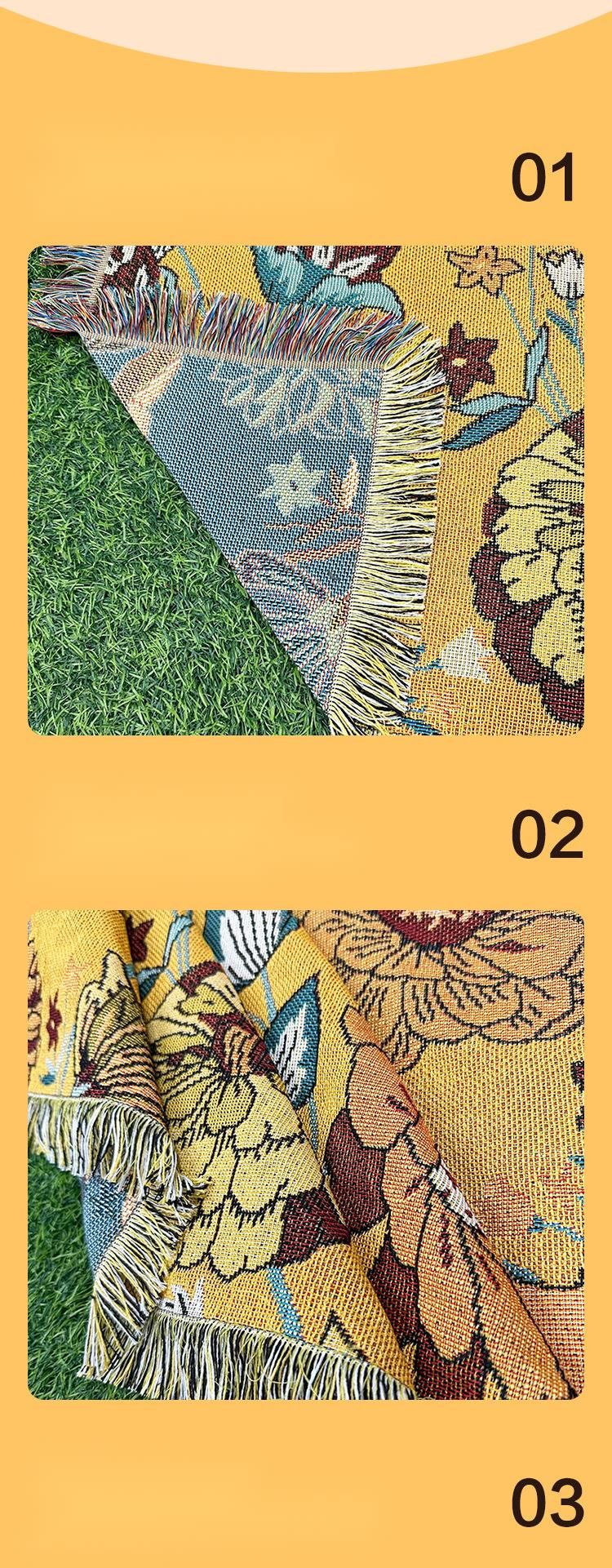 New Chinese Style Hibiscus Woven Blanket Single Sofa Cover Non-Slip Wear-Resistant Durable Washable_voghion.com