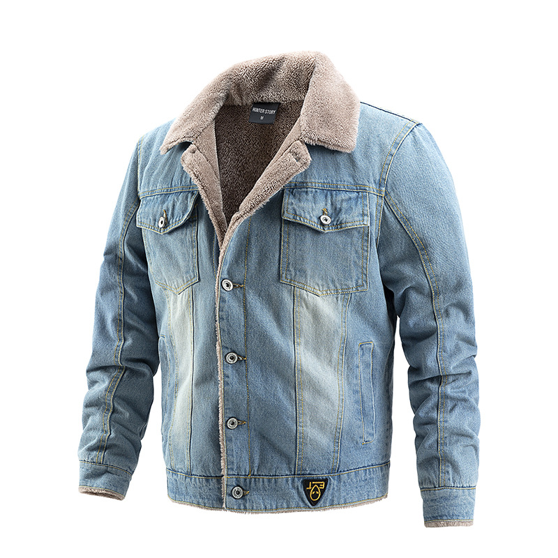 Giacca in denim da uomo, autunno inverno, foderata in pile, tendenza moda casual_voghion.com