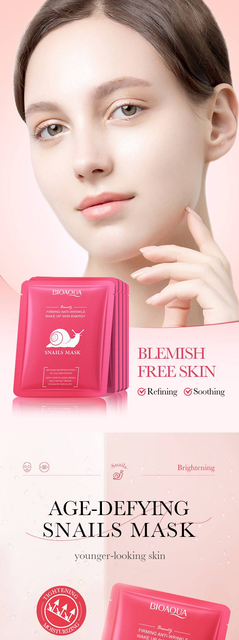 Maschera per il viso, Maschera per il viso, Lumaca, ialuronico, nicotinamide, retinolo, curcuma, vitamina C, Antietà, Idratante, _voghion.com