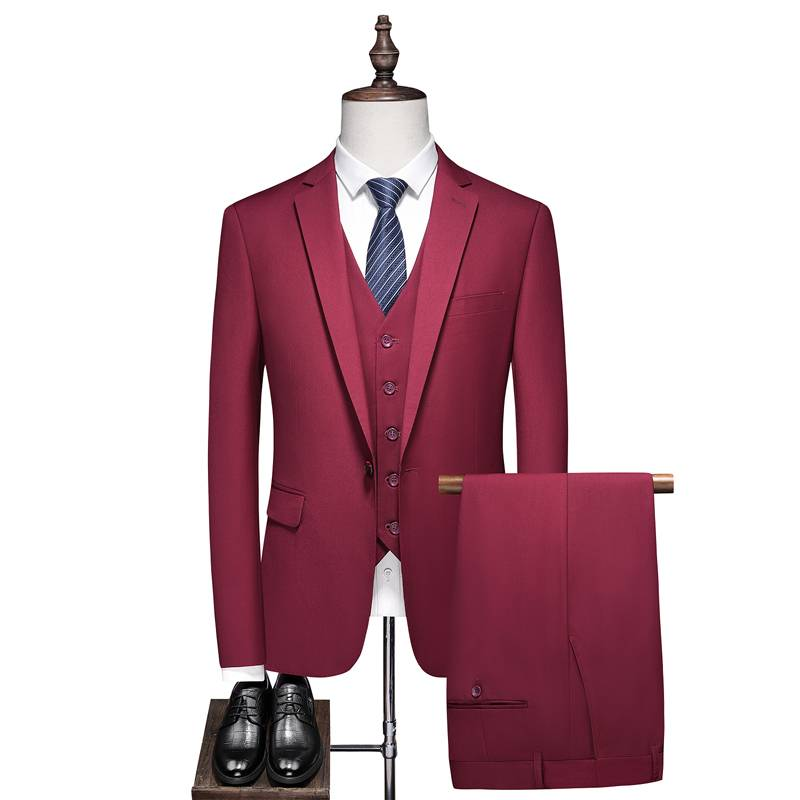 Terno masculino casual slim fit, cor sólida, negócios, cavalheiro, simples, profissional, padrinho, banquete, terno de três peças + colete + calças_voghion.com