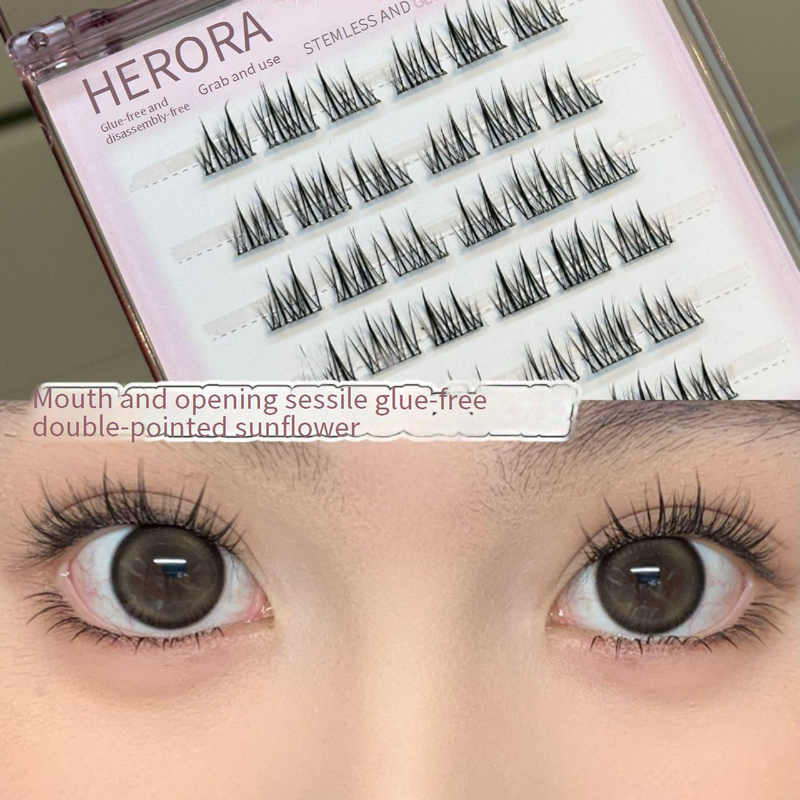 Herorange~Stielfreie, kleberfreie künstliche Wimpern, selbstklebend, natürlicher Schwung, pures Verlangen, Lazy Eyelashes für Anfänger_voghion.com