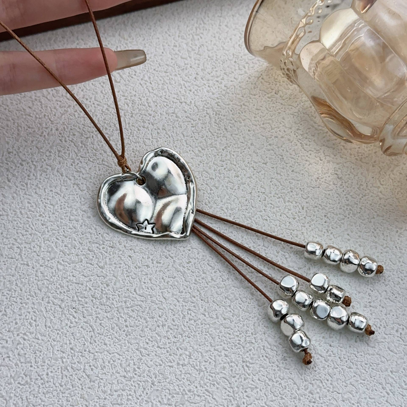 Vecchia collana retrò con nappa d'amore lunga per le donne, stile etnico bohémien, catena per maglioni, accessori di tendenza per autunno e inverno_voghion.com