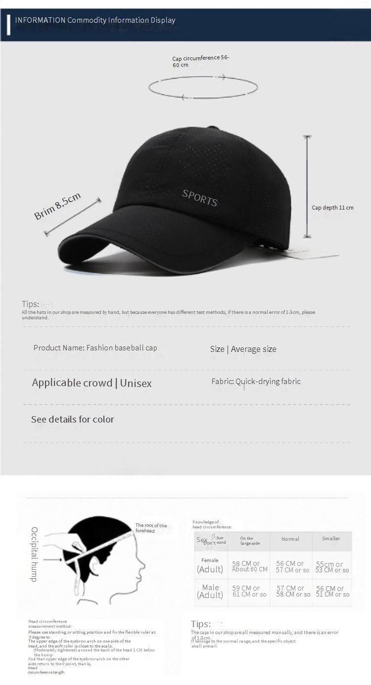 Herrenhüte Hut Sommer Koreanischer Stil Einfache Baseballkappe Outdoor-Sport Schnelltrocknende Atmungsaktive Punching Duckbill Cap Sonnenschutz Make Face Small_voghion.com