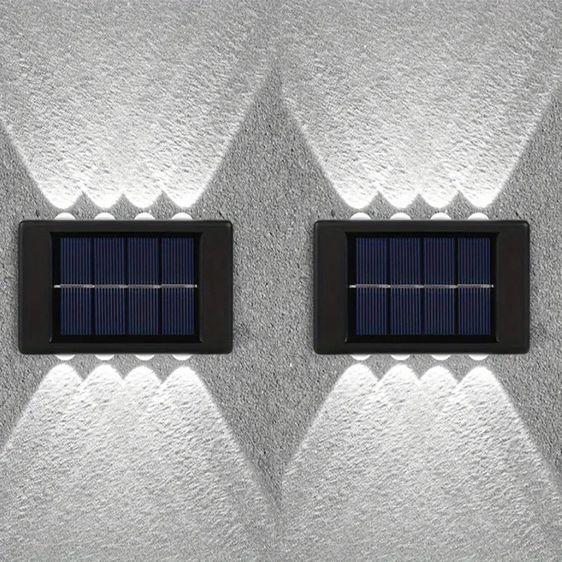 Luminária de parede solar, iluminação externa de deck com 6/8 LEDs, luminária de parede, para pátio, rua, cerca, garagem, jardim, decoração perfeita_voghion.com