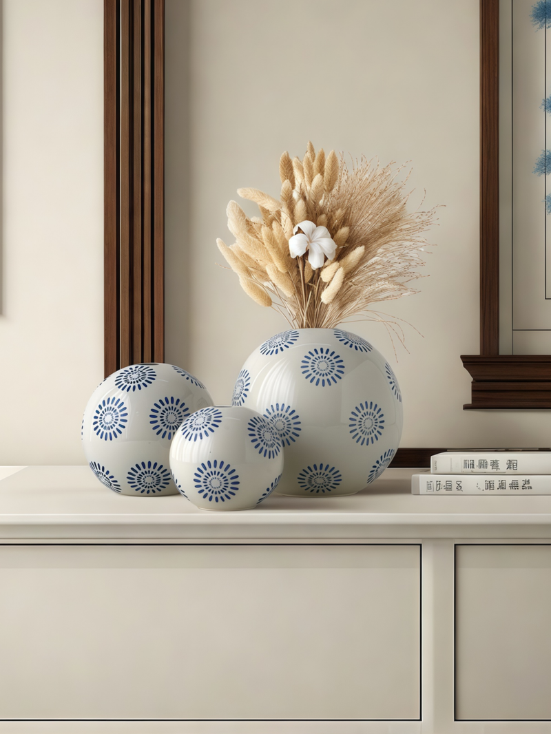 Ball Shaped Ceramic Vase, 1 Count Modern Desktop Decorative Vase, Home Decoration Ornament For Living Room Bedroom Dining Room_voghion.com