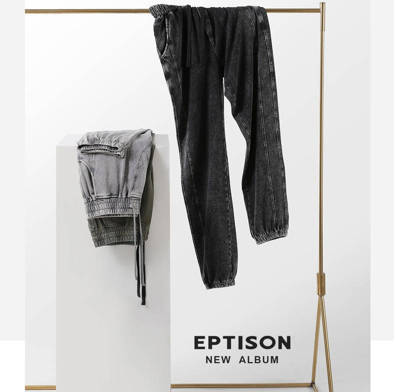 Pantalon de survêtement délavé épais pour homme – 300 g/m² en pur coton, style rétro vieilli, coupe ample avec ourlet à revers (L-XXXXL, noir/gris/vert armée)_voghion.com