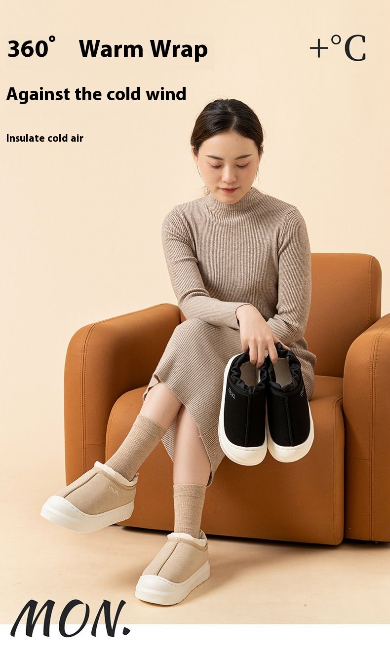 Plüschgefütterte Hausschuhe für Damen – gemütliche Winterhausschuhe mit rutschfester EVA-Sohle (Zugschnur-Design, Schwarz/Orange/Braun/Khaki)_voghion.com