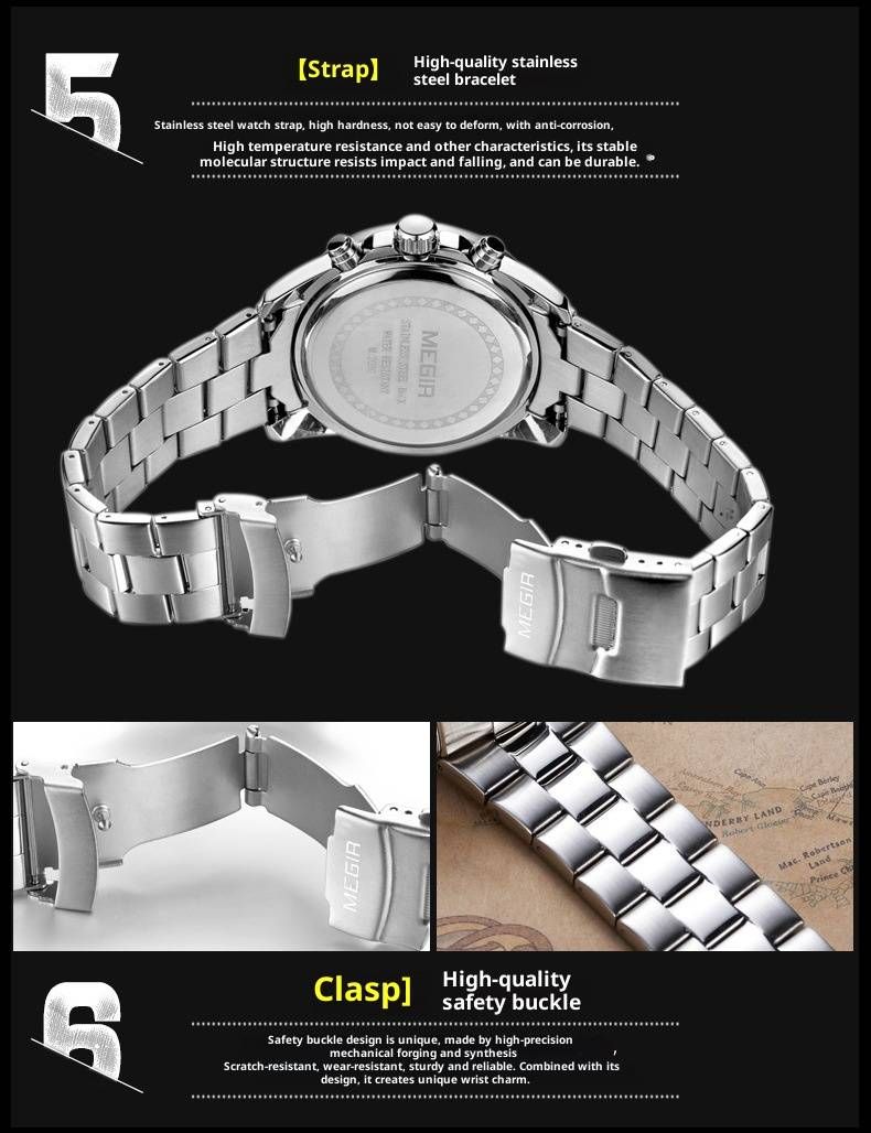 Orologio cronografo da uomo in acciaio inossidabile - Orologio da lavoro sottile da 35 mm con data e resistenza all'acqua fino a 30 m_voghion.com