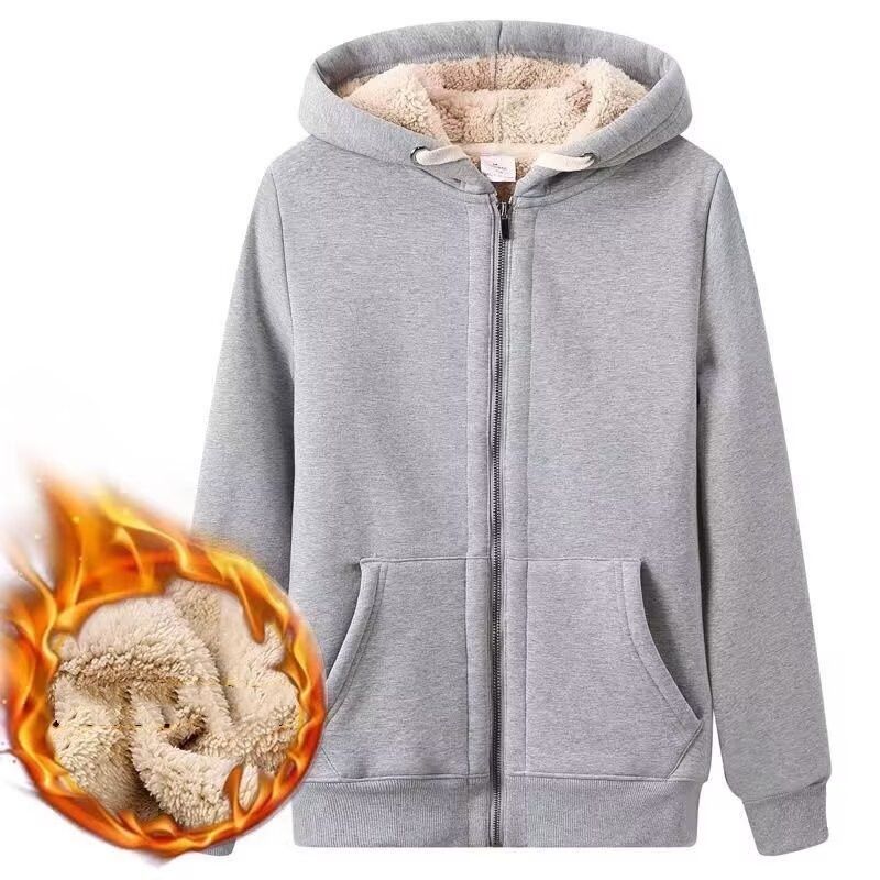 "Giacca con cappuccio in sherpa foderata in pile – Cappotto invernale unisex oversize con interno spesso in peluche (con scollo rotondo e cerniera, capo essenziale per lo streetwear)"_voghion.com