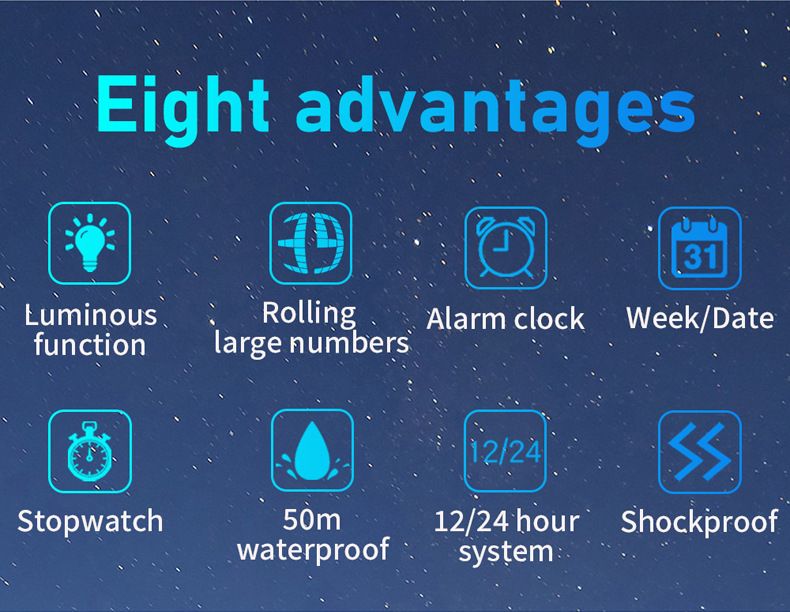 Digital Sports Watch With LED Backlight, Stopwatch, Alarm, Waterproof 50M, Shockproof, Date Display For Outdoor, Running, Gym, Hiking_voghion.com