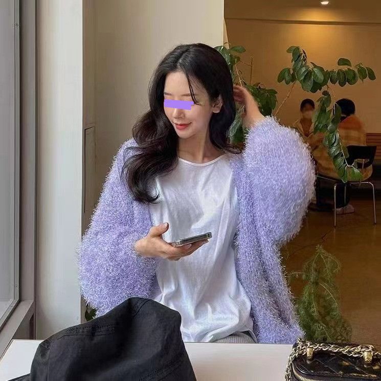 Women's Clothing Solid Color Imitation Mink Sweater Women's V-Neck Knit Cardigan - Lightweight & Stylish Open Front Sweater For Casual & Chic Outfits_voghion.com