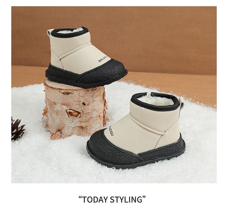 Stivali da neve invernali per bambini e bambine, in caldo cotone e pelle, foderati in pile, taglia 15-30, scarpe antiscivolo_voghion.com