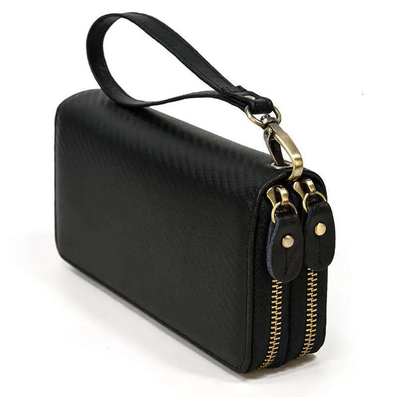 Genuine Leather Business Long Wallet Top Layer Cowhide Double Zipper Clutch Men's Bag_voghion.com