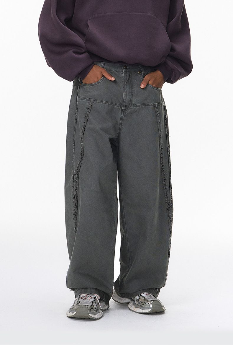 Men's Distressed Casual Pants - American Street Style Washed Overalls, Raw Edge Design (Dark Gray & Brownish Gray), S-XL_voghion.com