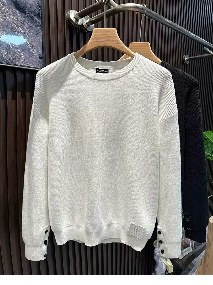 Herrenbekleidung Herbst und Winter Neue Knöpfe Langarmpullover Herren Einfarbiges Innenhemd Warmer Trend_voghion.com