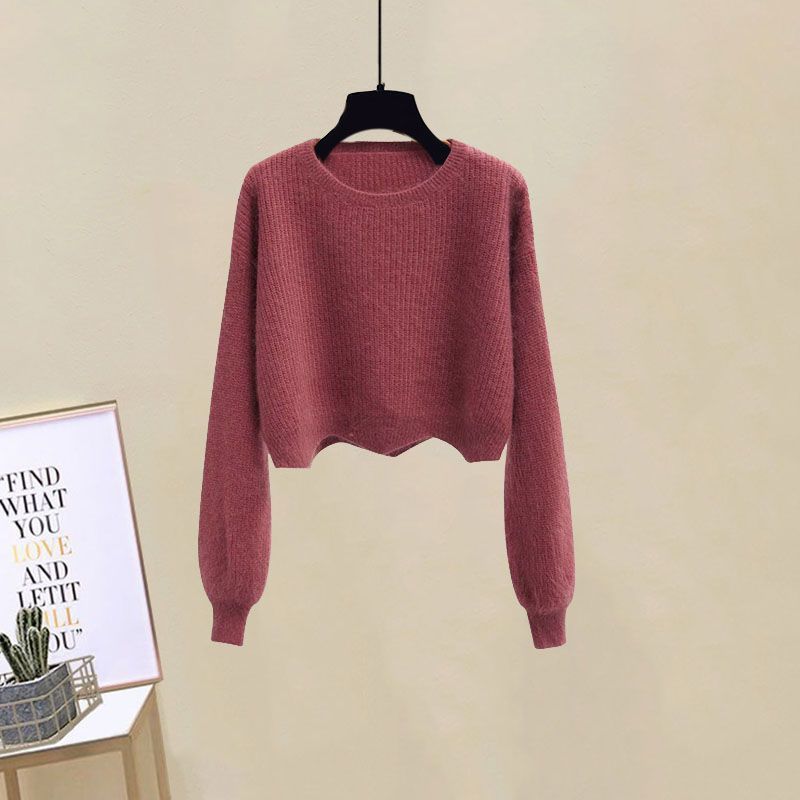 Plus Size gebreide trui en rok tweedelig set dames herfst winter outfit 2025 nieuwe losse afslankende stijl_voghion.com