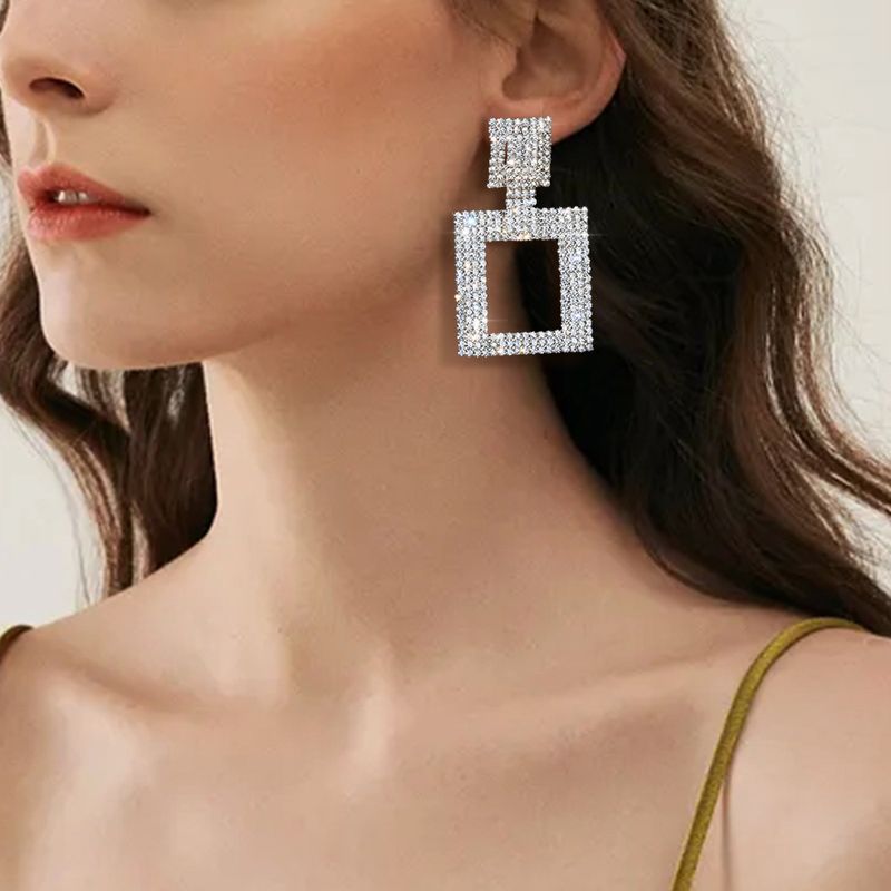 accessori per le orecchie di lusso nuovi orecchini pendenti quadrati lucidi retrò cavi con strass_voghion.com