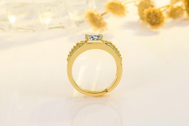 Vergulde, dominante, volle diamanten ring, zakelijke herenring, kleurbehoudende verlovingsring met dubbele rij diamanten_voghion.com