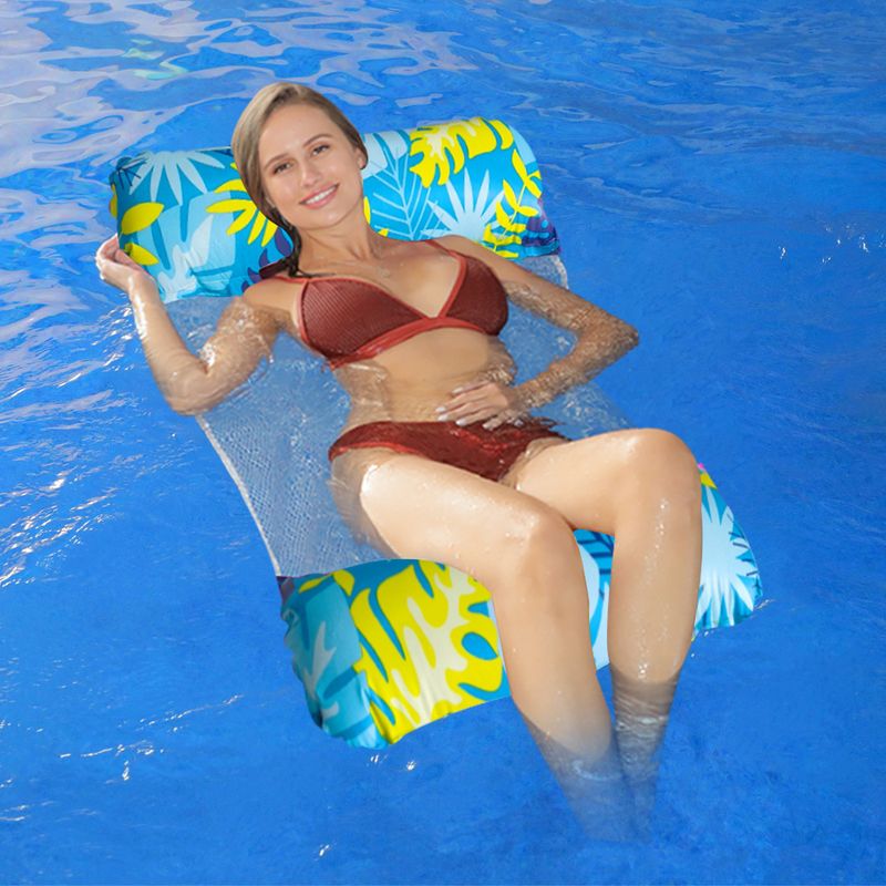 Lit flottant gonflable à motif de feuilles - Chaise longue pliable avec support en maille (PVC robuste pour piscine/lac/plage)_voghion.com