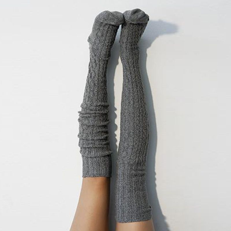 Calcetines de lana Y2K para mujer, de color liso, largos, de punto, por encima de la rodilla, otoño e invierno, gran oferta, 2025d_voghion.com