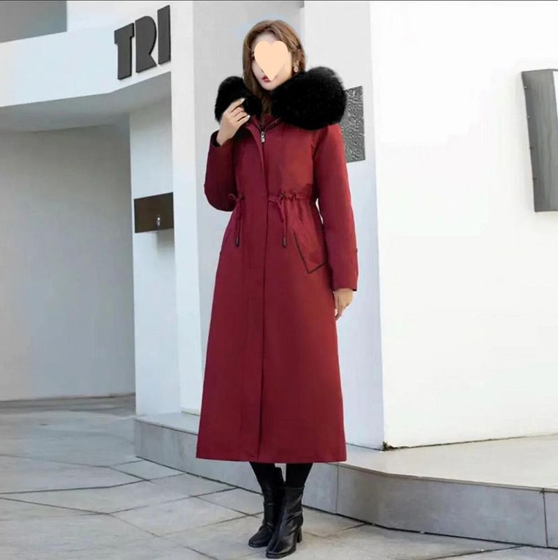 Women's Long Leather Coat With Detachable Faux Fur Lining & Oversized Collar – Knee-Length Winter Warm Trench (Multiple Colors)_voghion.com