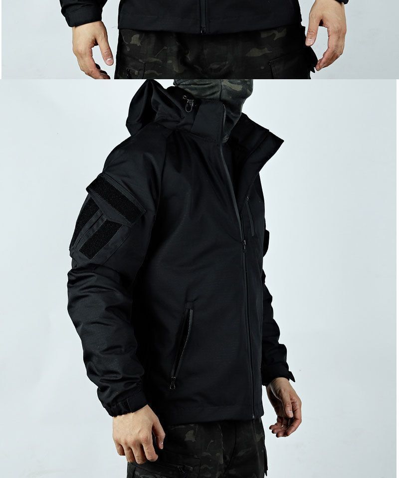 Taktisches Outdoor-Frog-Anzug-Set für Herren, Frühling/Herbst, wasserdichte Windjacke und Hose, Trainingsoutfit im Militärstil (Schwarz/Grau)_voghion.com