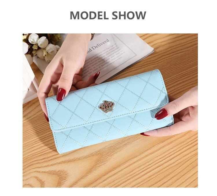 Frauen Brieftasche Dame Kupplung Leder Plaid Haspe Weibliche Brieftaschen Lange Länge Karte Halter Telefon Tasche Geld_voghion.com