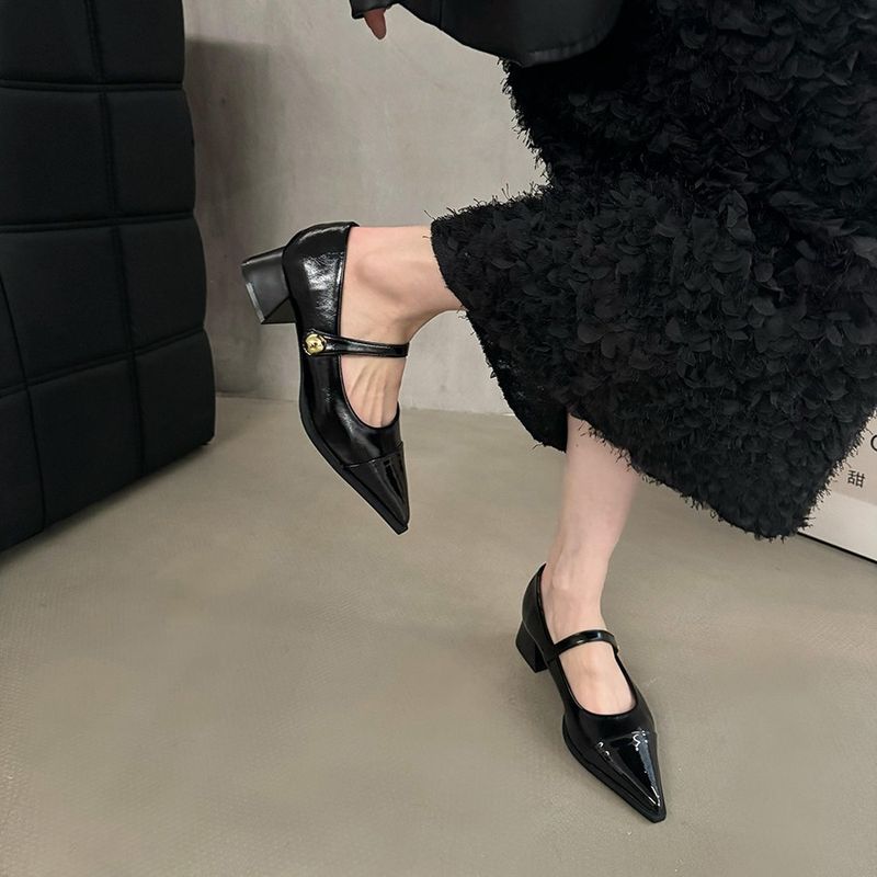 Scarpe con tacco grosso Mary Jane da donna, nere, stile coreano, autunno inverno, di alta qualità, piccole scarpe in pelle_voghion.com