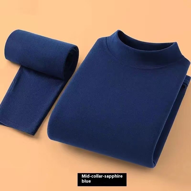 De Rong Warmer halbhoher Kragen mit Samt Langarm T-Shirt Hosen Set für Herren Herbst/Winter Basishemd Top und_voghion.com